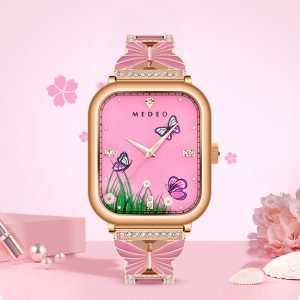 Elegant Ladies’ Dress Watch Pink Floral Quartz Timepiece for Women