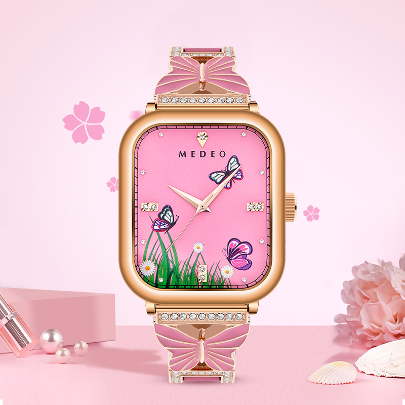 Elegant Ladies’ Dress Watch Pink Floral Quartz Timepiece for Women