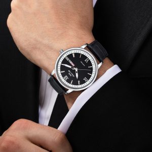 Luxury Men’s Quartz Watch Model Business Casual Black Leather Strap Sapphire Glass