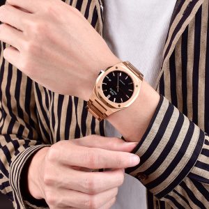 Men Luxury Automatic Watch Rose Gold Case Stainless Steel Band Mechanical Self Winding Watch
