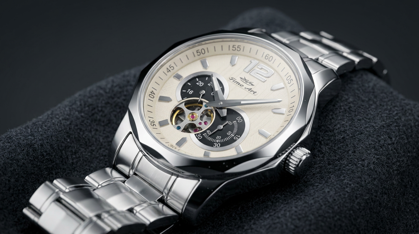 Business Steel Watches – Professional, Polished & Boardroom-Ready Every Day firefly gemini flash a close up macro photograph of a luxury stainless steel watch, polished case reflecti 772242