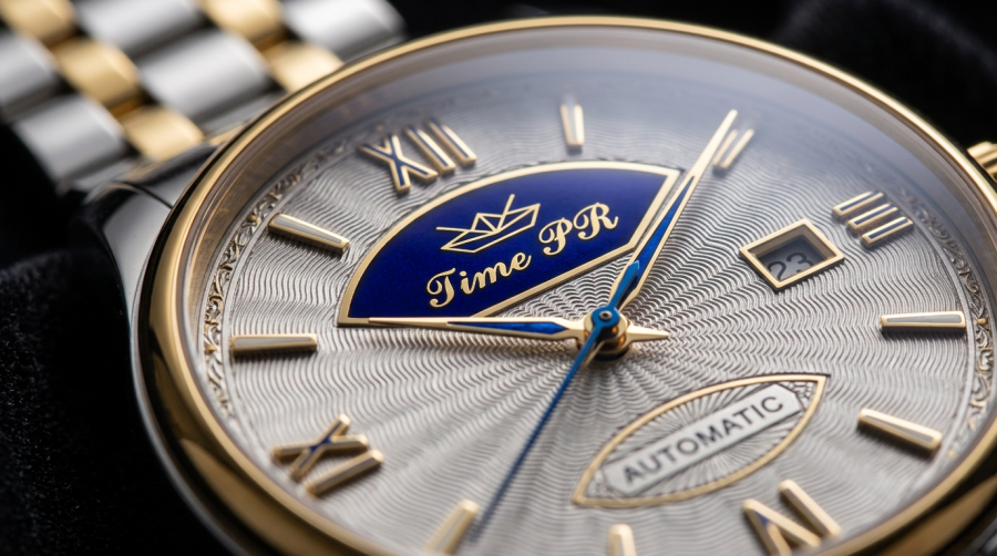 firefly gemini flash close up of an engraved watch dial with guilloché pattern and enamel detailing, macro 598830