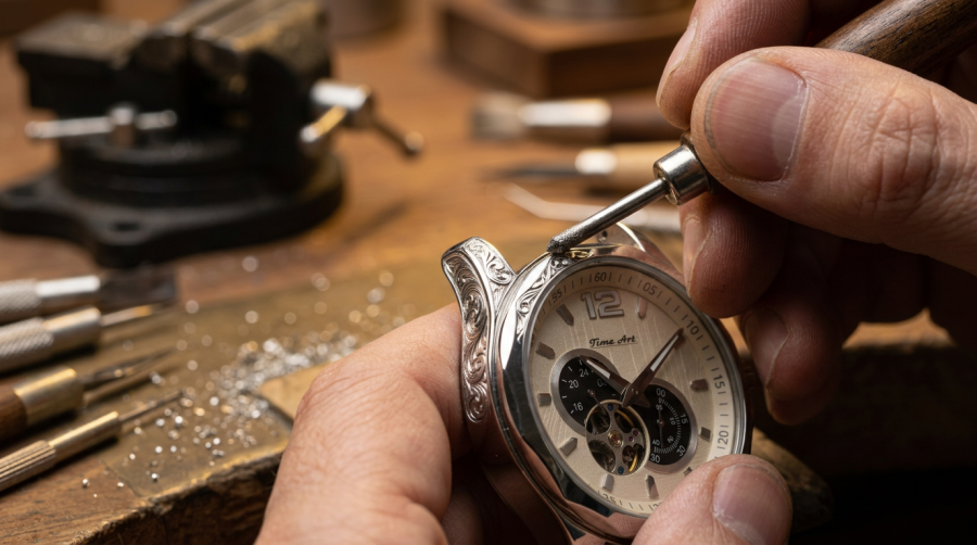 2025 Watch Industry Trends Reshaping The Market firefly gemini flash close up of hands using fine engraving tools to customize a watch case, macro photogr 856749