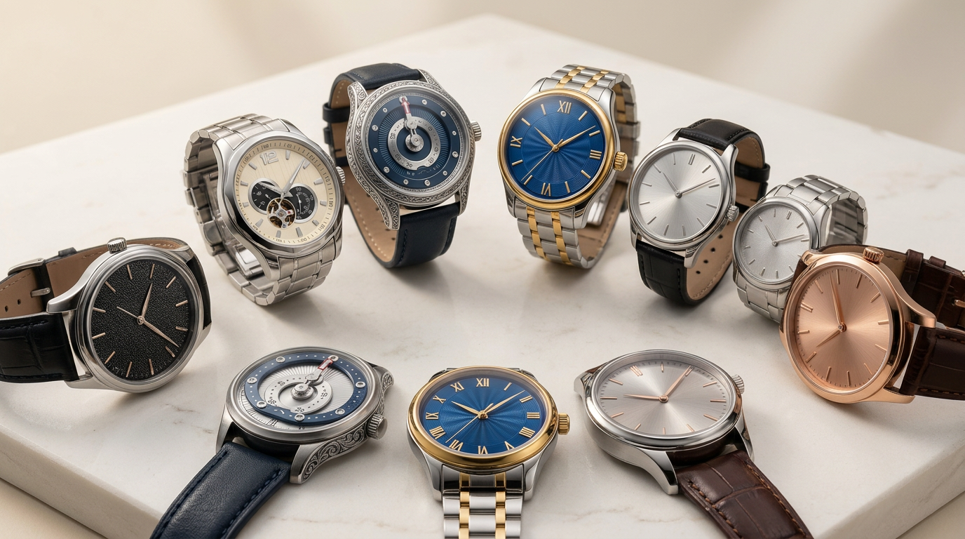 Inside MEDEO: Defining Time Through Craftsmanship and Individuality firefly gemini flash elegant overview of a watch brand's product display, several unbranded wristwatches a 856749
