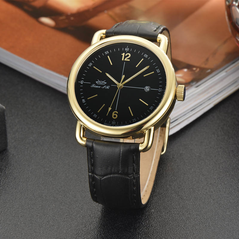 Men's Classic Quartz Watch — Swiss Ronda Movement, Genuine Leather Men's classic quartz watch with black dial and leather strap