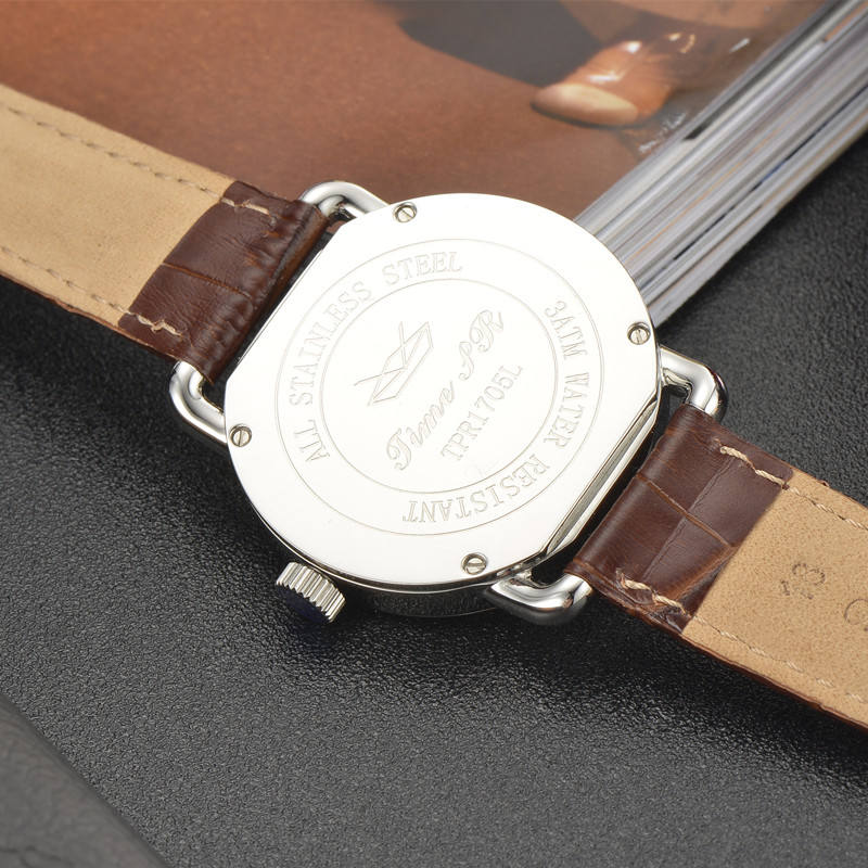 Men's Classic Quartz Watch — Swiss Ronda Movement, Genuine Leather Men's quartz watch case side detail
