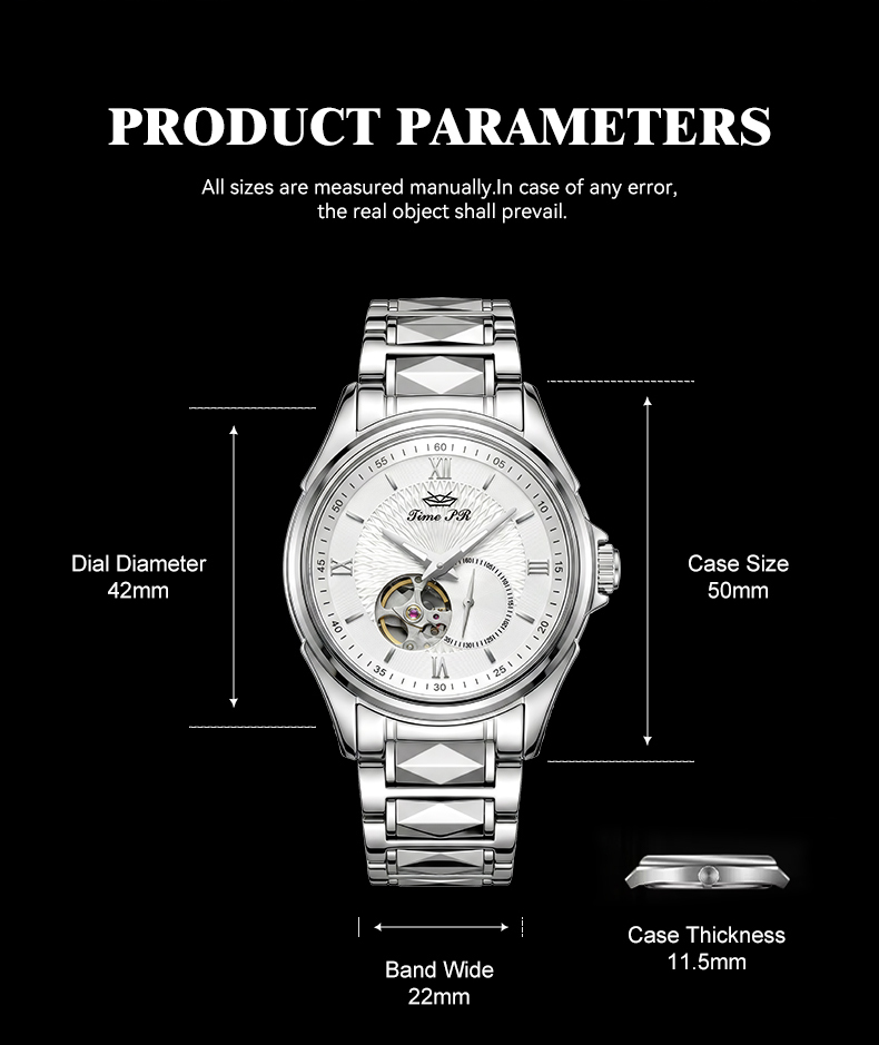 Men's Skeleton Mechanical Watch — Sapphire Crystal, Leather & Steel 切片 04