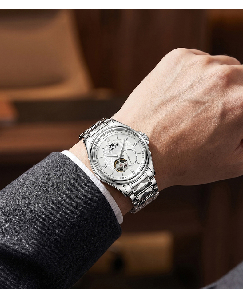 Men's Skeleton Mechanical Watch — Sapphire Crystal, Leather & Steel 切片 12